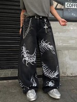 Jean ample vintage pour homme, coupe large, 100 % coton délavé, motif épine foncée, blocs noir et blanc, unisexe, style millennial gothique, écoresponsable