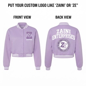 Chaqueta Bomber Corta de Forro Polar Premium para Mujer, 350 GSM, Lavanda y Blanco, con Logo Bordado Personalizado, Estilo Urbano - Product Image 1