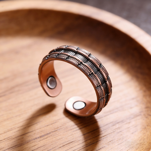 Premium Wholesale Hand Forged Pure Copper Band <b>Ring</b> <b>Magnetic</b> Health Relief Jewelry Carved Ribbed Notched Pattern - Product Image 1