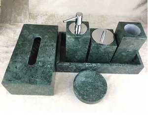 Stone Era Indian Green Marble Luxury Eco-Friendly <b>Bathroom</b> <b>Set</b> Modern Minimalist <b>Accessories</b> Perfect for Home Resort <b>Bathrooms</b> - Product Image 3