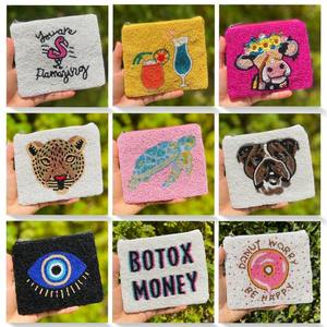 Fish Design Fully Hand <b>Beaded</b> Vintage Style Girls Key Pattern Cotton Rattan Coin Purse Soft Large Travel <b>Magnetic</b> Storage Bag - Product Image 4