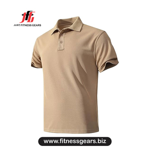 <b>Men's</b> <b>Khaki</b> Short Sleeve <b>Polo</b> <b>Shirt</b> Quick Dry Pique Solid Color Casual Fit - Product Image 1