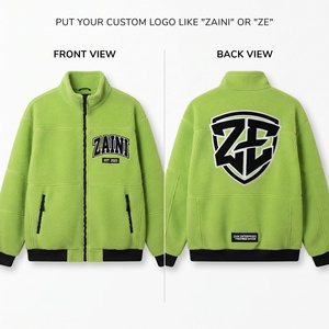 เสื้อแจ็คเก็ตขนแกะผู้ชาย 280 GSM โพลีเอสเตอร์ฟลีซ อุ่นสบาย ซิปเต็มตัว คอสูง สีเขียวมะนาว แต่งขอบสีดำ ปักโลโก้ตามสั่ง - Product Image 1