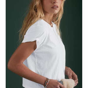 Camiseta Corta Blanca de Cuello Redondo para Mujer, con Dobladillo Asimétrico, Estampado Digital, Transpirable, Informal, para Verano - Product Image 3