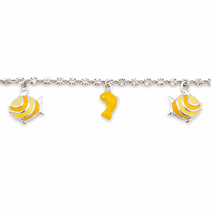 925 Sterling Silver Fish Charm <b>Anklet</b> with Yellow Enamel Accents High Polish Ocean Style Jewelry for Women Girls Daily Wear Gift - Product Image 3