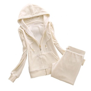 Ensemble de survêtement en velours pour femmes, nouvelle tenue de sport Hollywood à capuche avec fermeture éclair à l'avant - Product Image 4