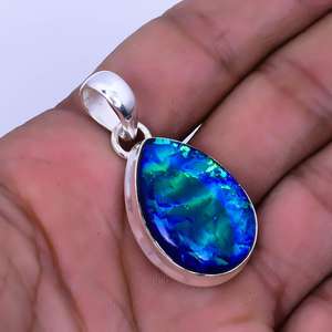 Pendentif en argent 925 avec opale australienne triple, forme poire, fait main, bijoux bohèmes, collier en opale naturelle pour femme - Product Image 3