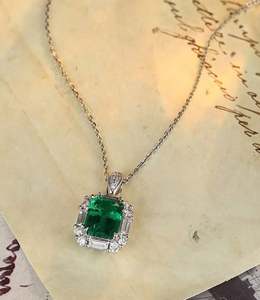 Colombian Vivid Green Lab Grown Emerald Pendant 14k Gold Plated Sterling <b>Silver</b> Certified Luxury <b>Necklace</b> for Women Anniversary - Product Image 2