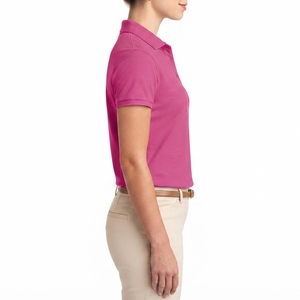 Polo de Manga Corta Rosa para Mujer, Color Sólido, Algodón Piqué, Estilo Casual con Botones, Corte Regular - Product Image 2