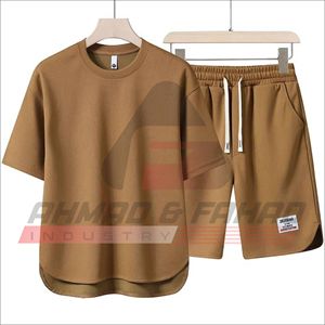 Conjunto de Dos Piezas de Verano para Hombre, Camiseta de Manga Corta 100% Seda, Transpirable, Informal, Holgada, con Pantalones Cortos a la Moda - Product Image 5