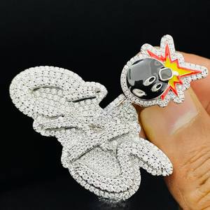Pendentif en moissanite taille brillant rond motif bombe de dessin animé, en argent 925 plaqué rhodium, style hip-hop, unisexe, pour usage quotidien - Product Image 1