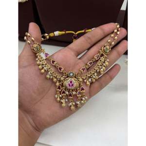 Indian Ethnic Divya Premium <b>Gold</b> Plated Bridal Chorski Necklace <b>Set</b> - Product Image 2
