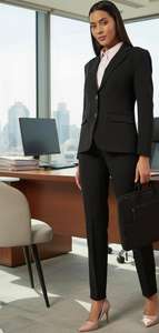 Traje de Negocios Profesional Negro para Mujer, Elegante Conjunto de Oficina de Dos Piezas, Blazer Cruzado y Pantalones Rectos a Juego - Product Image 3