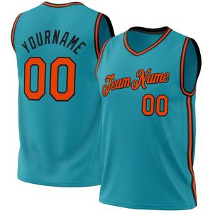 Maillot de basket personnalisé, vert sarcelle et orange, sublimé, col en V, sans manches, en maille, uniforme avec nom et numéro d'équipe, personnalisé, adulte, unisexe - Product Image 2