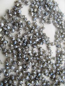 Natural Labradorite <b>Rosary</b> Chain Mystic Coated Faceted Rondelle Beads - Product Image 2