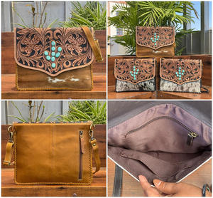 2025 qualité supérieure usiné à la main en cuir de vachette épaule rabat sac à main Cactus Turquoise pierre bandoulière sac à main pour femmes - Product Image 3