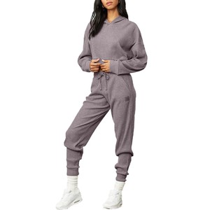 Women's Casual Two-Piece <b>Set</b> Long Sleeve Crew Neck <b>Knitted</b> Cotton Sweatshirt Jogger Pants Solid Color Loose Fit All Seasons OEM - Product Image 2