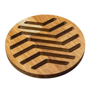 Socle rond en bois fantaisie, résistant à la chaleur, support de casserole moderne à découpes géométriques, dessous de plat, accessoire de cuisine pour casseroles et poêles chaudes - Product Image 1