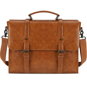 Genuine Leather Large Messenger Bag 15.6 Inch Laptop Case <b>Waterproof</b> Zipper Closure Business Use Brown Color All Seasons - Product Image 6