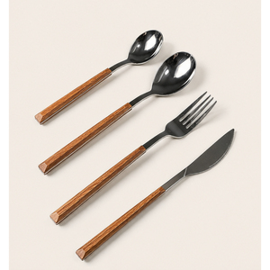 Ensemble de couverts modernes en acier inoxydable avec manche en bois naturel pour hôtels, restaurants et usage domestique – Vente en gros - Product Image 3