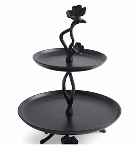 Black Dessert Stand Metal Two-<b>Tier</b> <b>Cake</b> Stand With Floral Design Reusable Dessert Display Tray For Parties <b>Cake</b> Stand - Product Image 1