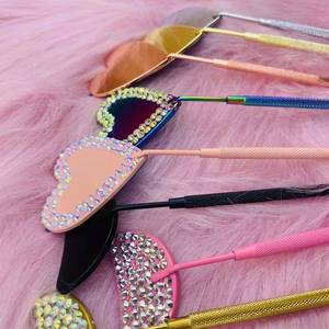 Heart Shape Makeup <b>Mirror</b> With Rhinestones Hand Hold Beauty Tool <b>Plastic</b> Material - Product Image 2