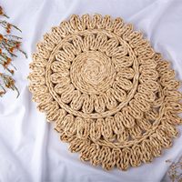 Tapis rond moderne en jute tissé à la main à poils plats, motif floral, écologique, pour la maison et la salle à manger