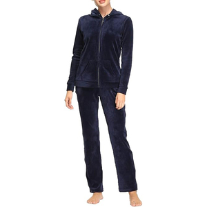 Conjunto de Pantalones y Chaqueta con Cierre, Cuello Alto, Puños Elásticos, Bolsillos Laterales Transpirables y Suaves, Cintura Elástica, Chándal de Terciopelo - Product Image 1