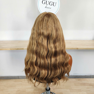Perruque GUGU en dentelle complète, blondes méchées, cheveux humains vietnamiens, densité 150 %, avec frange, bonnet en dentelle suisse, taille moyenne - Product Image 3
