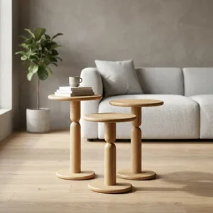 Modern Wood <b>Nesting</b> Coffee <b>Tables</b> Minimalist Living Room Furniture Round Design - Product Image 2