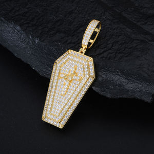 Pendentif cercueil plaqué or 18 carats avec breloque croix, bijoux hip-hop pour homme, cadeau, serti de strass en cristal, chaîne en alliage - Product Image 2