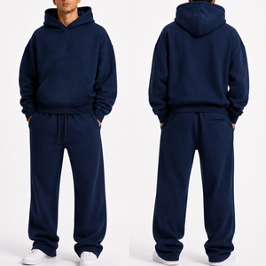 Custom <b>Men</b>’s Oversized Tracksuit <b>Set</b> 100% Cotton Heavyweight Fleece Hoodie & Sweatpants Premium Streetwear Sweatsuit - Product Image 2