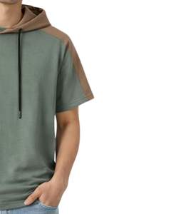 T-shirt à capuche à manches courtes pour homme, pull décontracté à capuche, en coton doux, pour l'été, couleur vert sauge kaki, pour homme, streetwear - Product Image 4