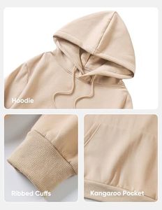 เสื้อฮู้ดผู้ชายสีเบจทรงโอเวอร์ไซส์ ผ้าฝ้ายฟลีซลำลองสำหรับฤดูใบไม้ร่วง ดีไซน์กระเป๋าเสื้อ แขนยาวถัก - Product Image 2