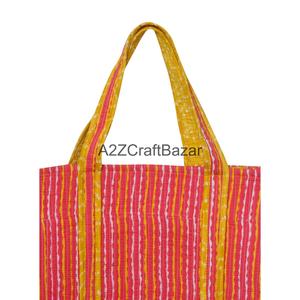 Hand Block Printed Indian Handmade 100% Pure Cotton Large Tote <b>Bag</b> for Women with Long Handle - Product Image 2