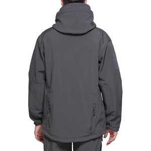 Men's <b>Hooded</b> <b>Fleece</b> <b>Jacket</b> Windproof Workwear Style Zipper Closure Solid Color Regular Fit Autumn Wear - Product Image 2