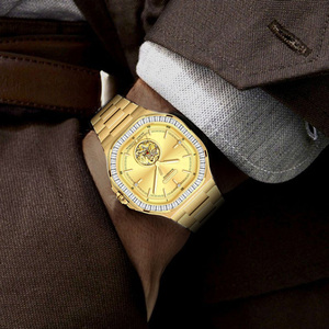 Custom Men's Mechanical Watch Tourbillon Movement Embossed <b>Gold</b> Style Water-Resistant Features Pointer Dial Display Crown - Product Image 4