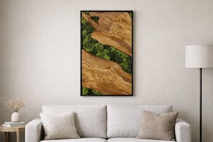 Arte de pared de musgo Evergreen, decoración de madera, escultura inspirada en la naturaleza, panel de arte forestal, acento botánico, decoración interior de lujo - Product Image 6