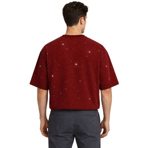 Camiseta Oversize Personalizada con Pedrería para Hombre, Estampado Estrellado, Hombros Caídos, Corte Cropped, Ajuste Holgado, Estilo Urbano Hip Hop - Product Image 3