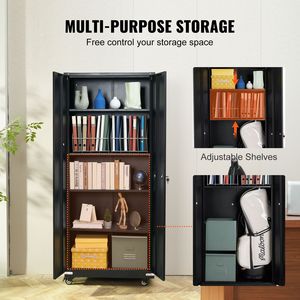 75-Inch Locking <b>Metal</b> Storage Cabinet 4 Adjustable <b>Shelves</b> 2 Magnetic Doors 200 Lbs Capacity Per <b>Shelf</b> Garage <b>Shelves</b> Wheels - Product Image 3