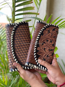 Cartera tallada a mano, funda de teléfono de embrague, elegante Cartera de Color turquesa multiusos para mujer, carteras de cuero occidental - Product Image 4