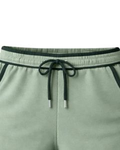 Pantalones Cortos de Felpa de Algodón Personalizados para Mujer, Color Verde Salvia con Contraste de Bosque Oscuro, Cintura Elástica, Ropa Deportiva Informal de Verano - Product Image 5