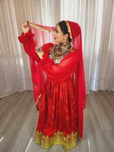 Service OEM Robes de mariée afghanes modernes à manches longues, brodées, avec appliques en dentelle et volants, coupe trapèze, longueur ras du sol - Product Image 2