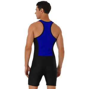 Combinaison de lutte sans manches pour hommes adultes, bleue et noire, pour la musculation et le sport - Product Image 4