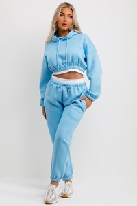 SPINE CRAFT Ensemble de survêtement décontracté avec pantalon long, cordon de serrage et poches latérales, tenue de printemps en coton de couleur unie - Product Image 4