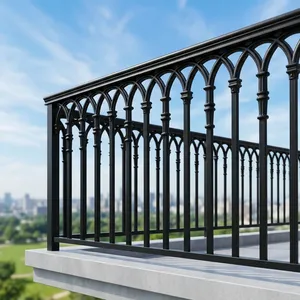 Rampe de balcon traditionnelle en fonte, à fixation supérieure, résistante à la rouille, rampe de balcon murale en tuyau - Product Image 4
