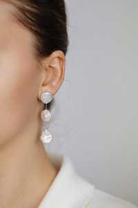 Boucles d'oreilles pendantes en perles baroques, perles Keshi triples irrégulières, bijoux de mariée élégants pour femmes, argent sterling - Product Image 3