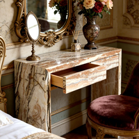 Table console en marbre travertin naturel avec tiroir, table d'entrée moderne de luxe pour villa, hôtel, salon