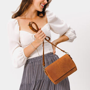 Vintage Suede Crossbody Handbag Women Shoulder Purse <b>Zip</b> Closure Polyester Lining for Shopping Travel - Product Image 2