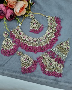 Collar Choker Largo con Pendientes y Mang Tika, Conjunto de Accesorios Tradicionales para Novia, Joyería Étnica para Mujer, Venta al Por Mayor - Product Image 1